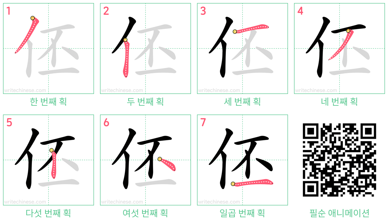 伾 step-by-step stroke order diagrams