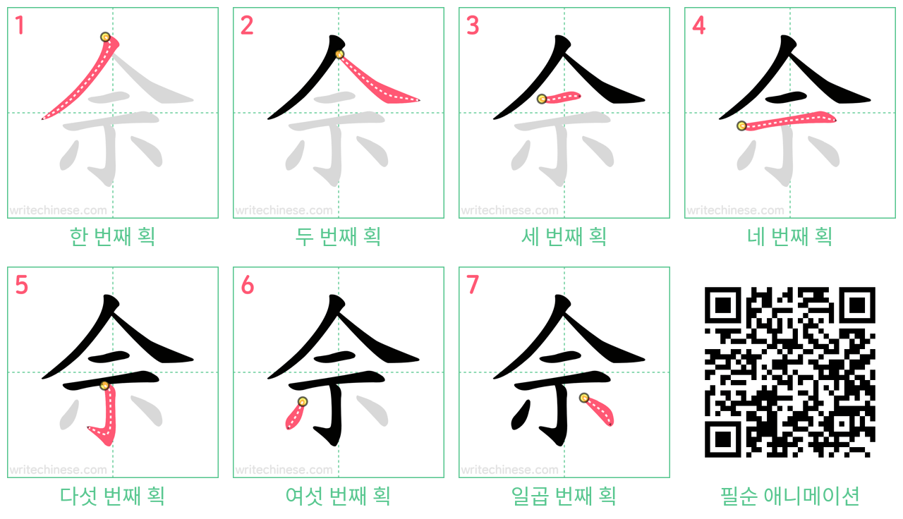 佘 step-by-step stroke order diagrams