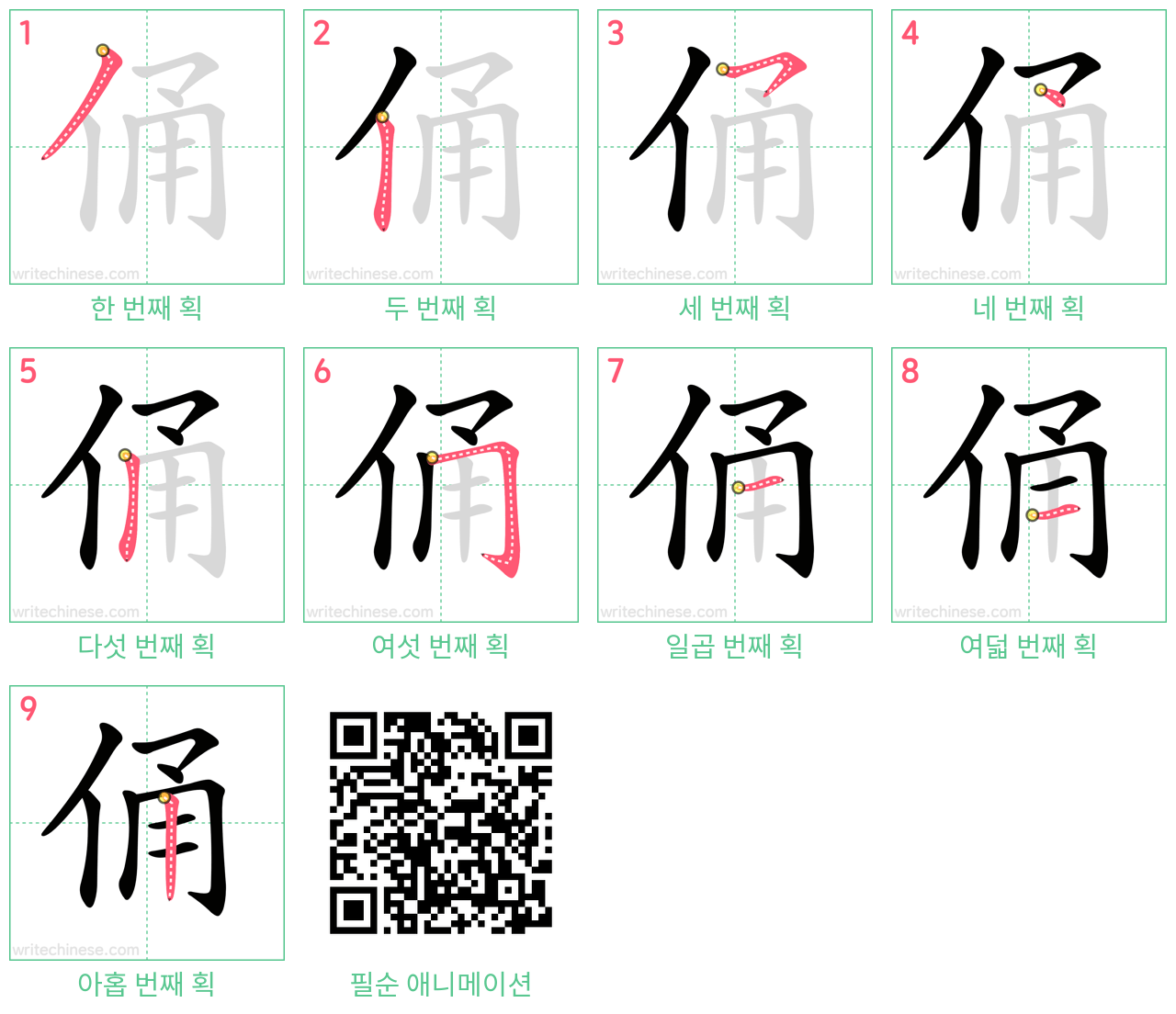 俑 step-by-step stroke order diagrams