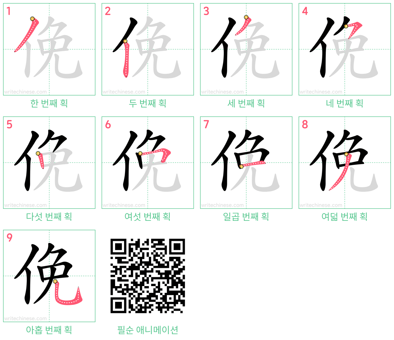 俛 step-by-step stroke order diagrams