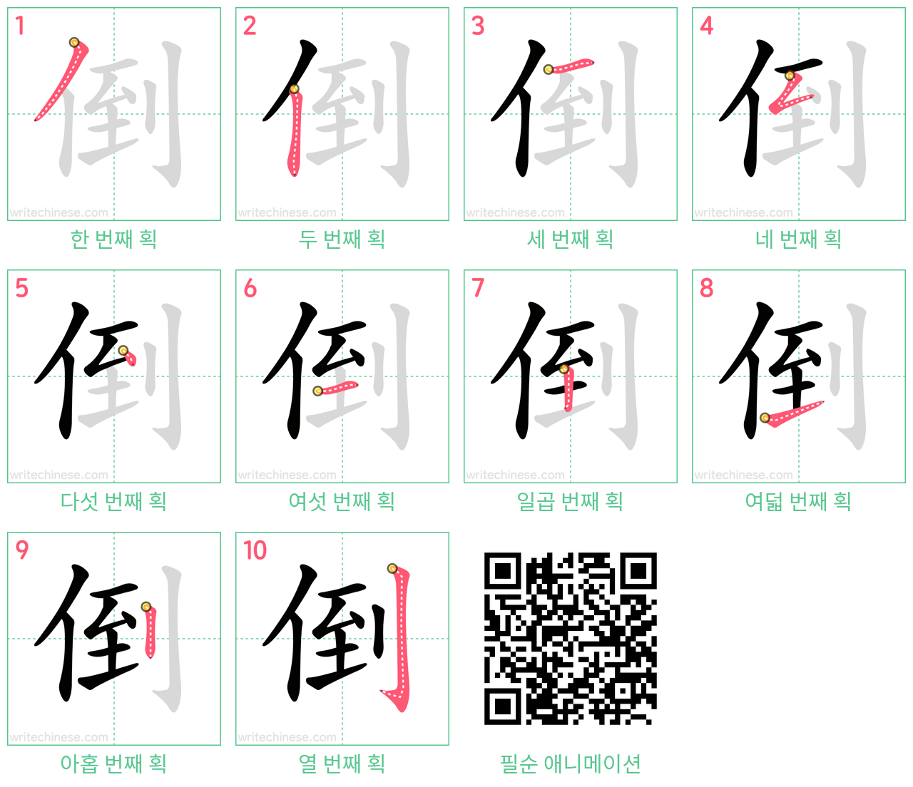 倒 step-by-step stroke order diagrams