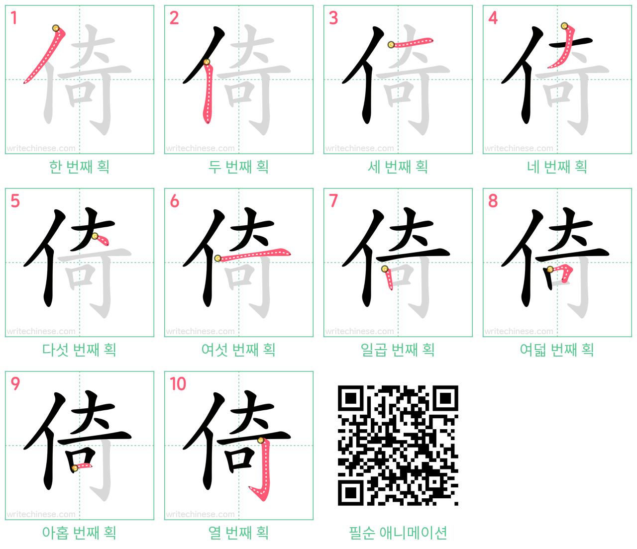 倚 step-by-step stroke order diagrams