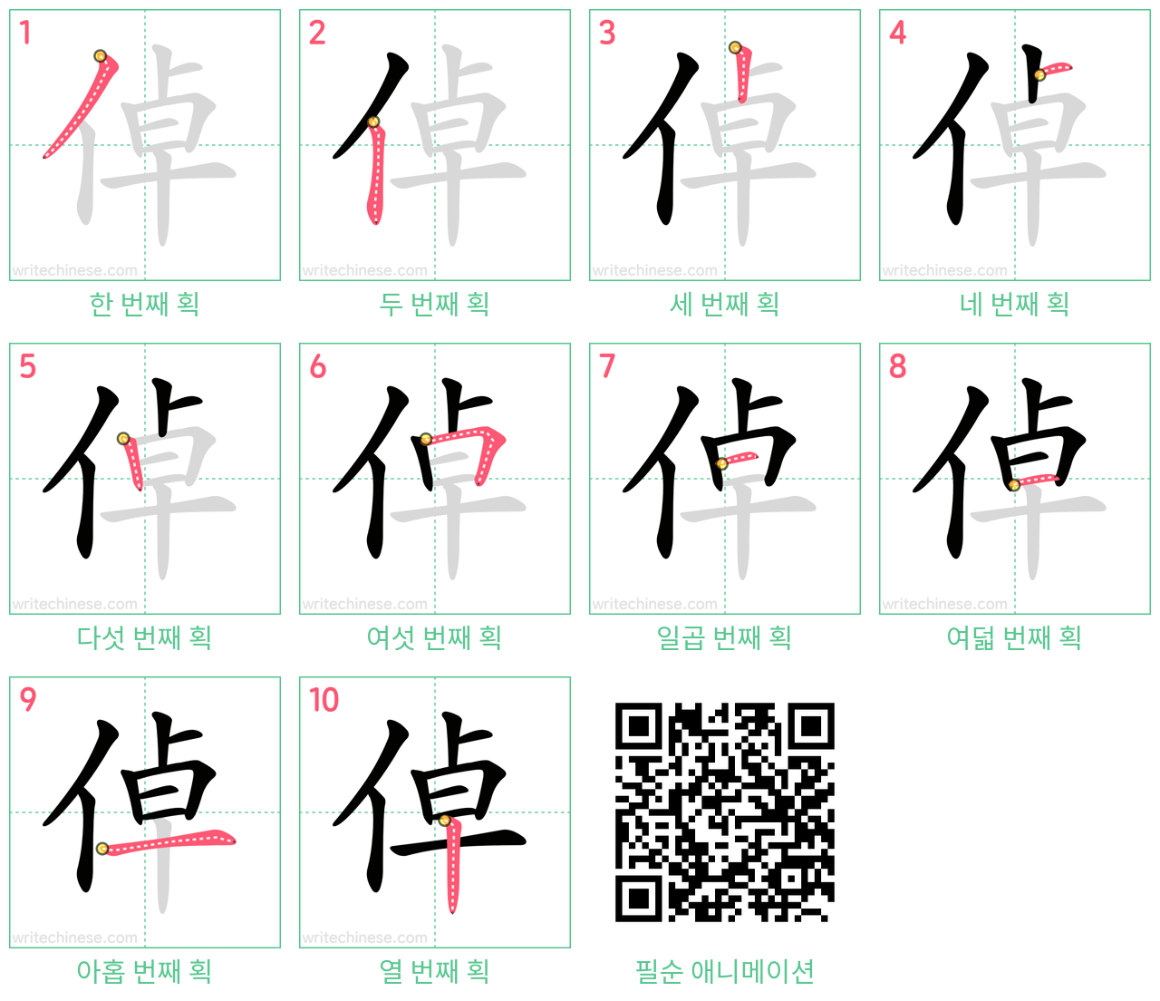 倬 step-by-step stroke order diagrams