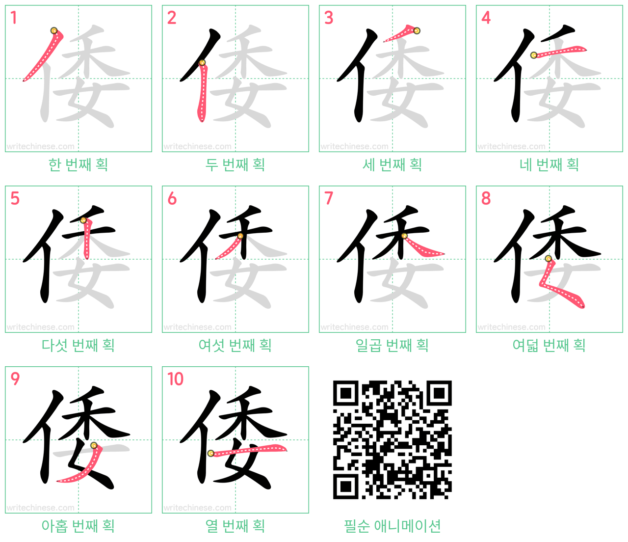 倭 step-by-step stroke order diagrams