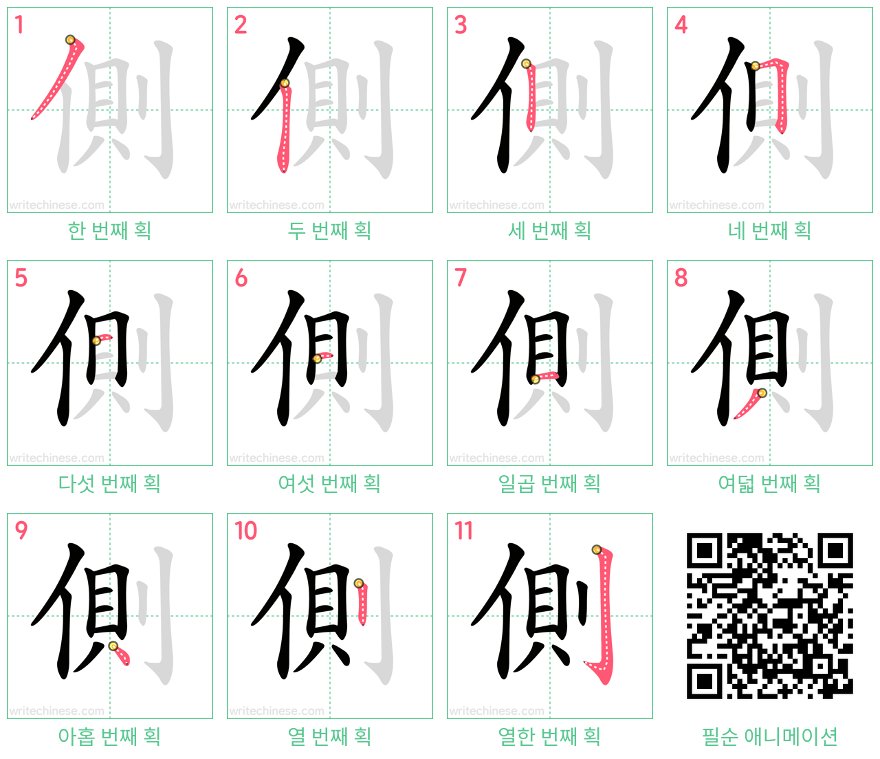 側 step-by-step stroke order diagrams