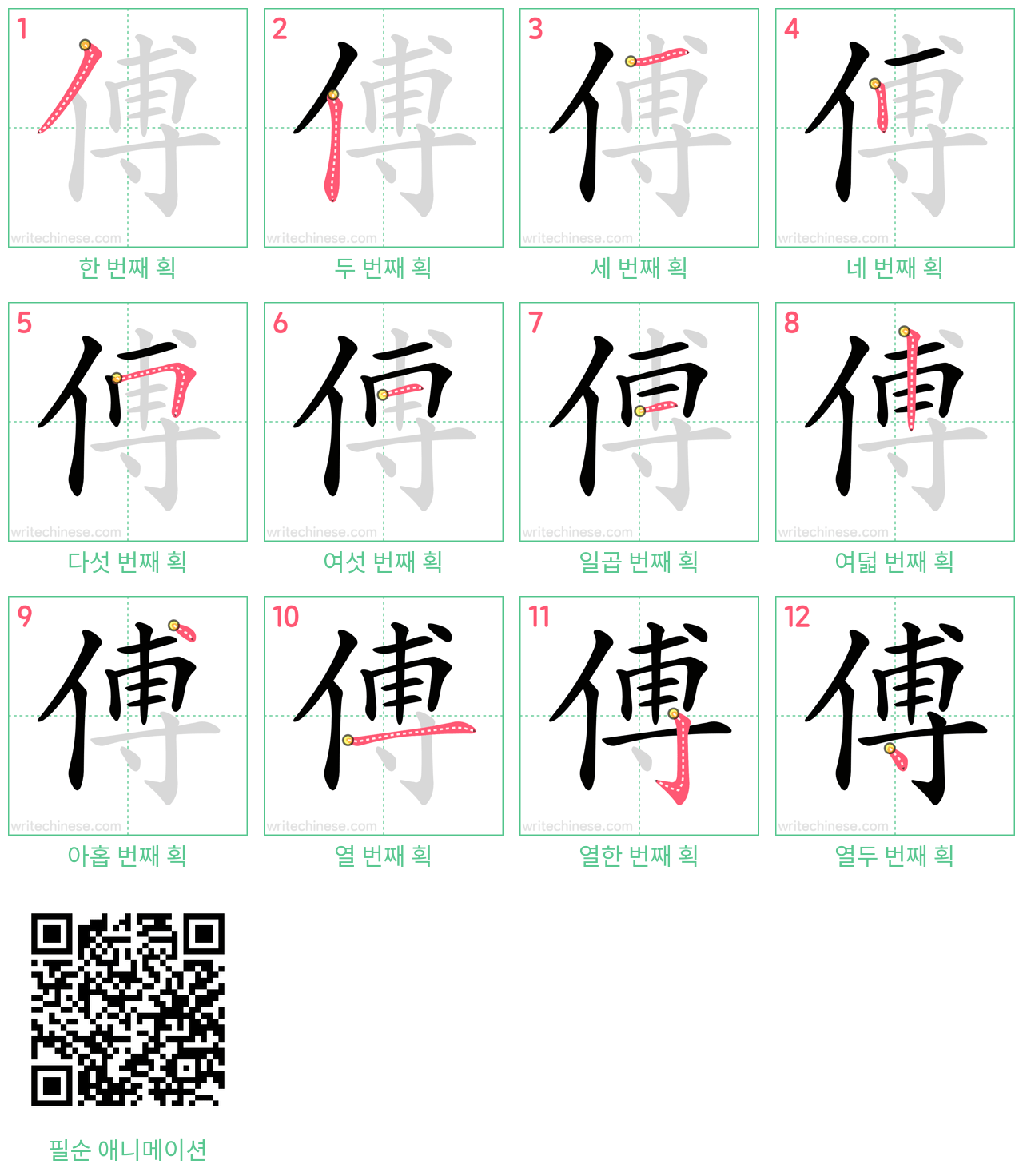 傅 step-by-step stroke order diagrams