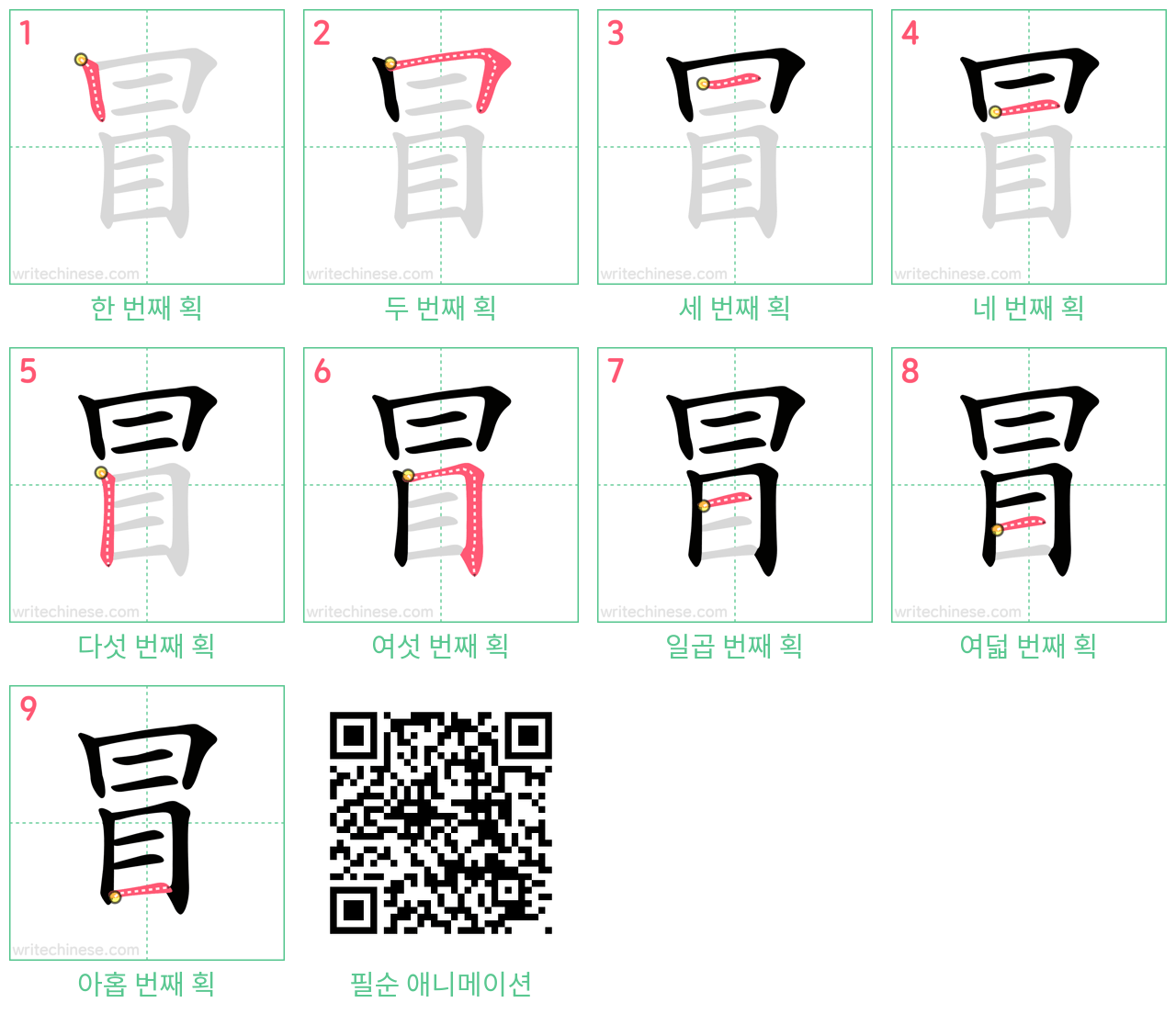 冒 step-by-step stroke order diagrams