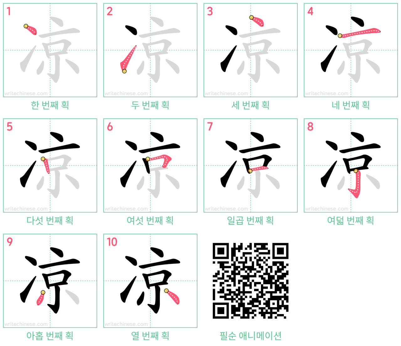凉 step-by-step stroke order diagrams