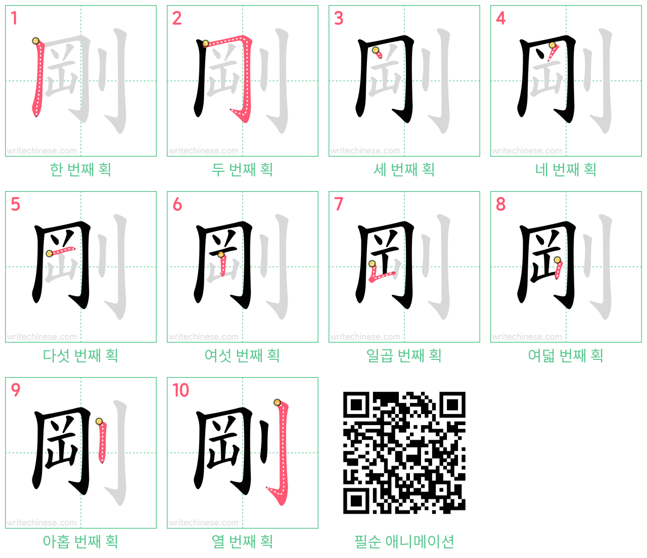 剛 step-by-step stroke order diagrams