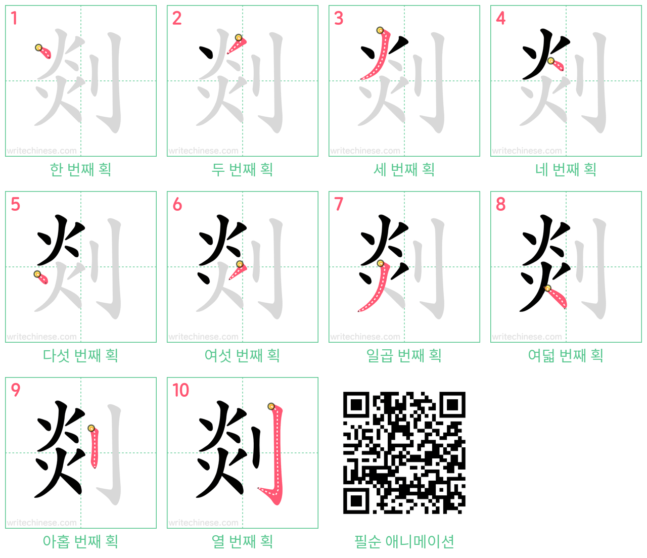 剡 step-by-step stroke order diagrams