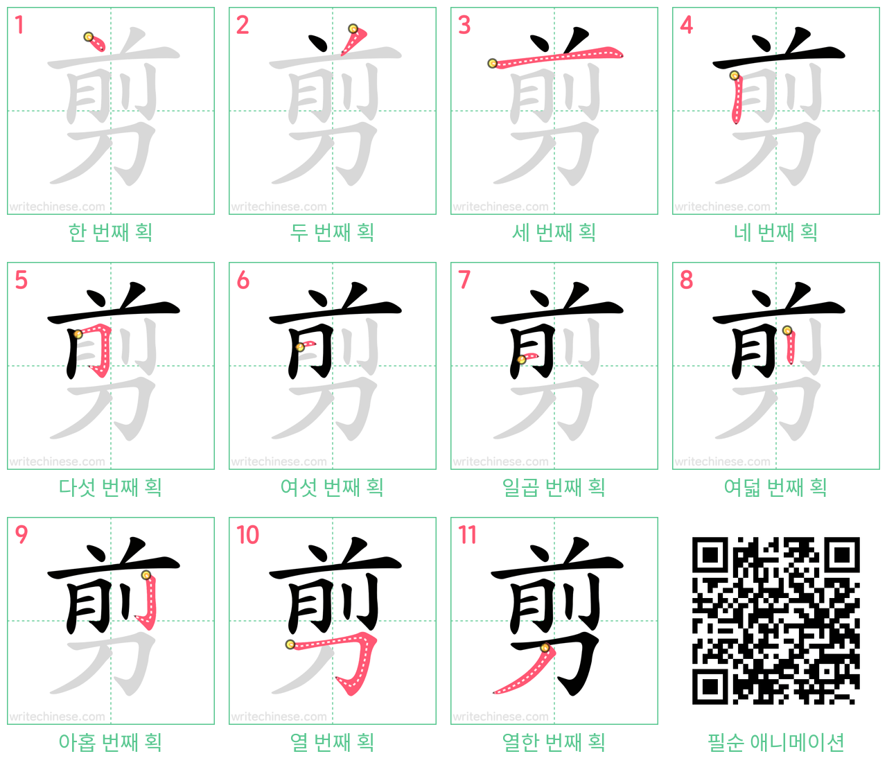 剪 step-by-step stroke order diagrams