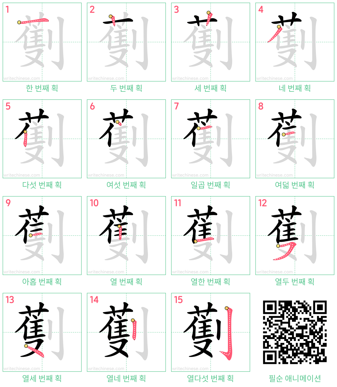 劐 step-by-step stroke order diagrams