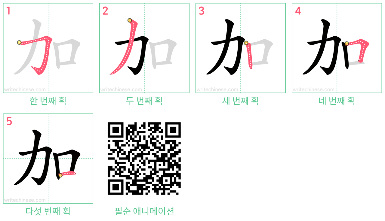 加 step-by-step stroke order diagrams