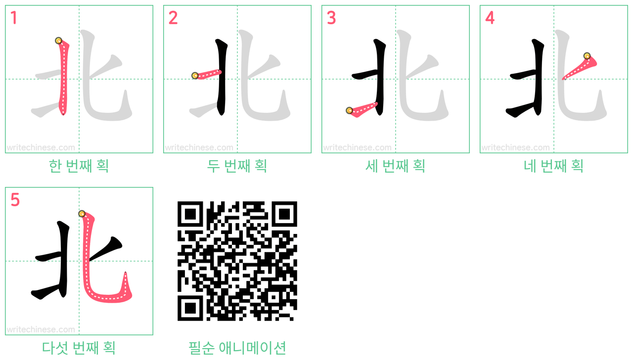 北 step-by-step stroke order diagrams