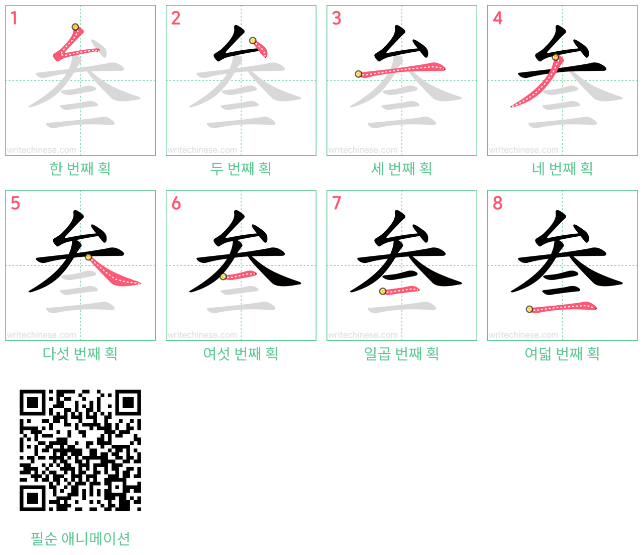 叁 step-by-step stroke order diagrams