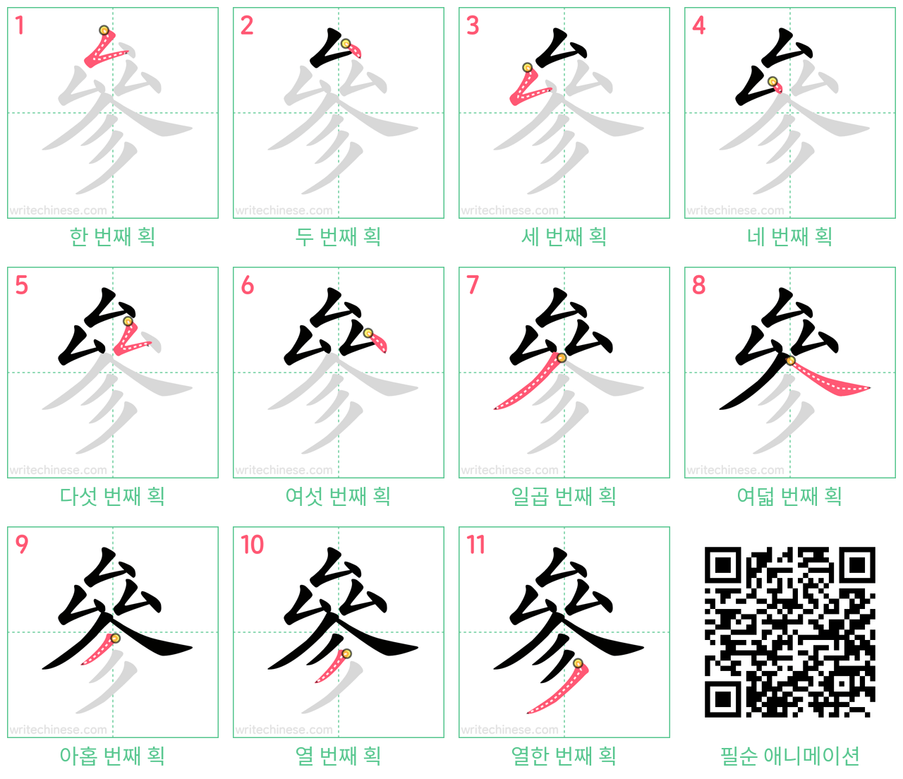 參 step-by-step stroke order diagrams