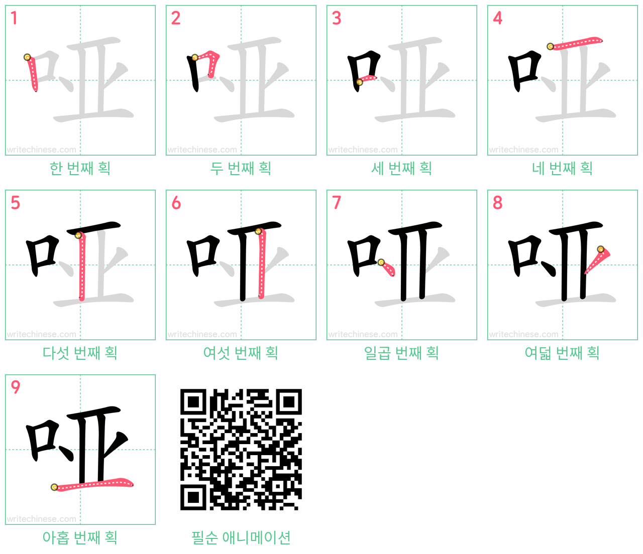 哑 step-by-step stroke order diagrams