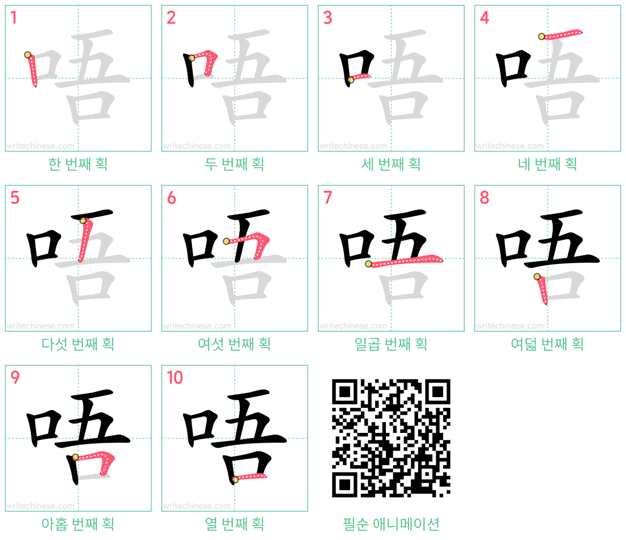 唔 step-by-step stroke order diagrams