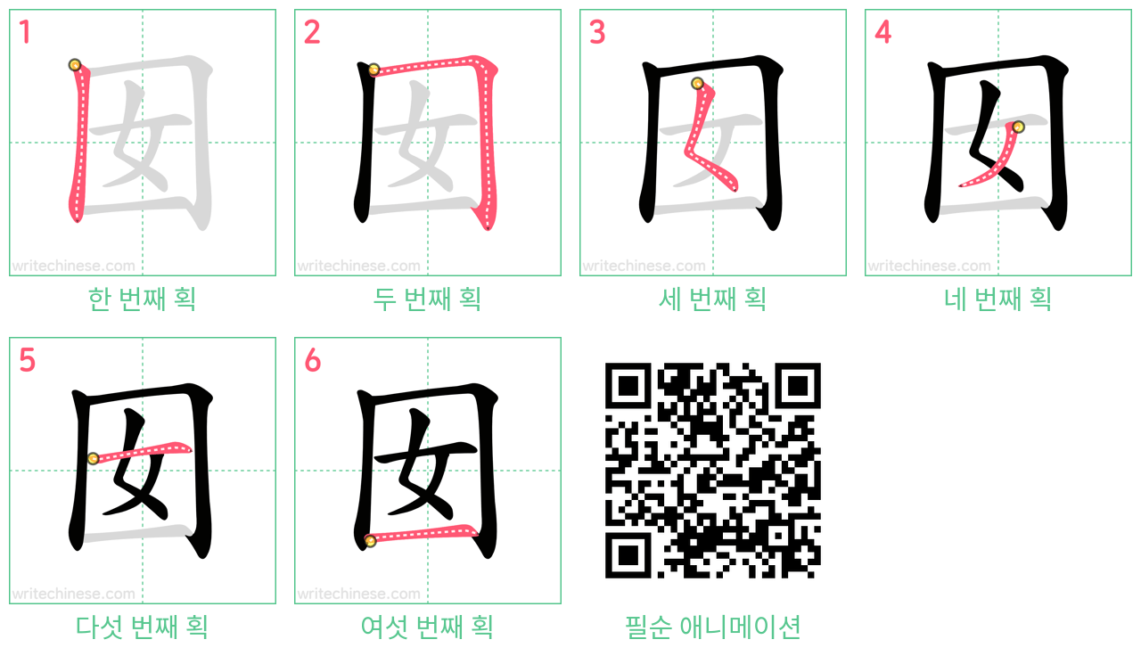 囡 step-by-step stroke order diagrams