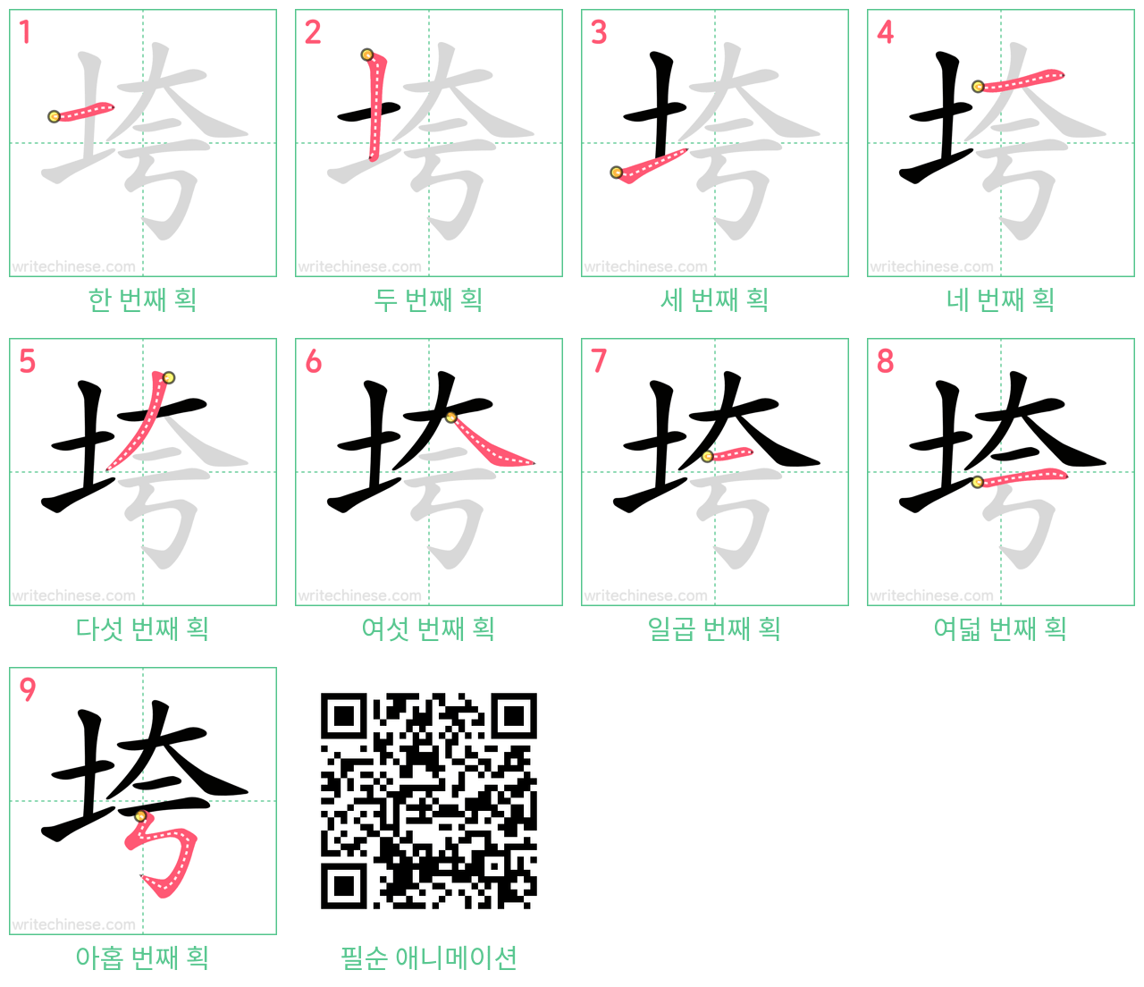 垮 step-by-step stroke order diagrams