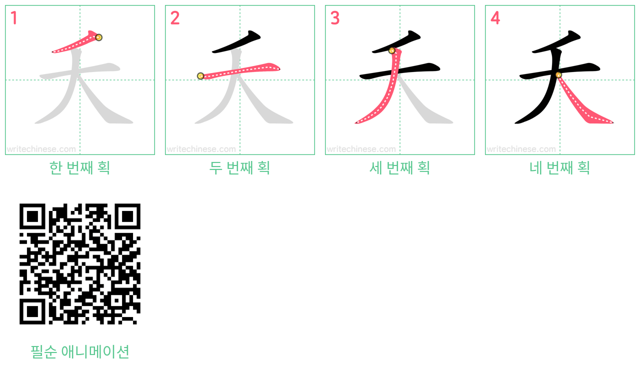 夭 step-by-step stroke order diagrams