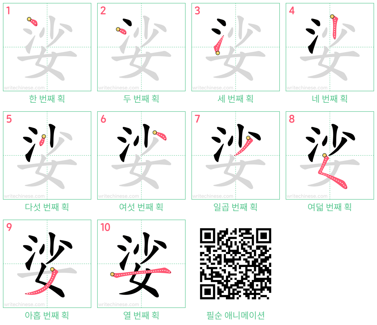娑 step-by-step stroke order diagrams
