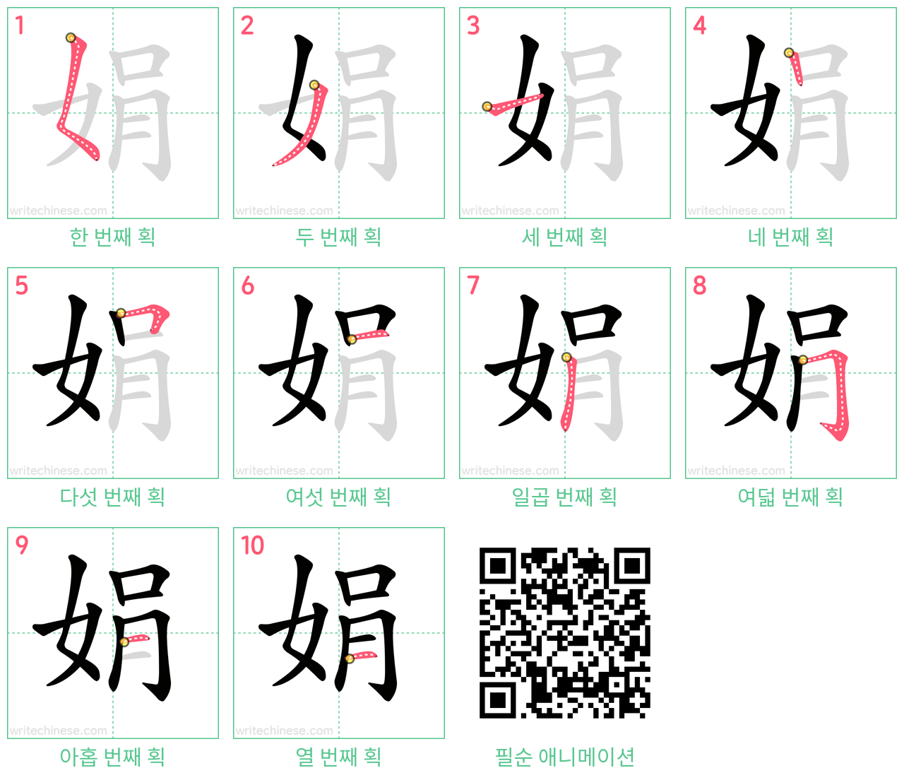 娟 step-by-step stroke order diagrams