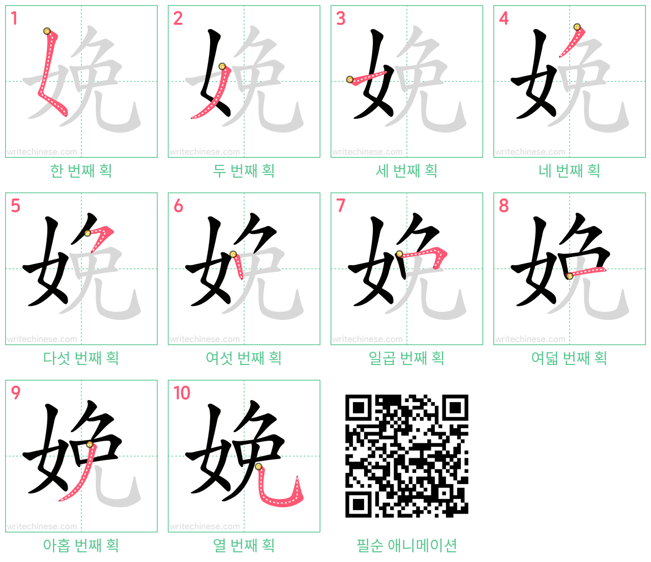 娩 step-by-step stroke order diagrams