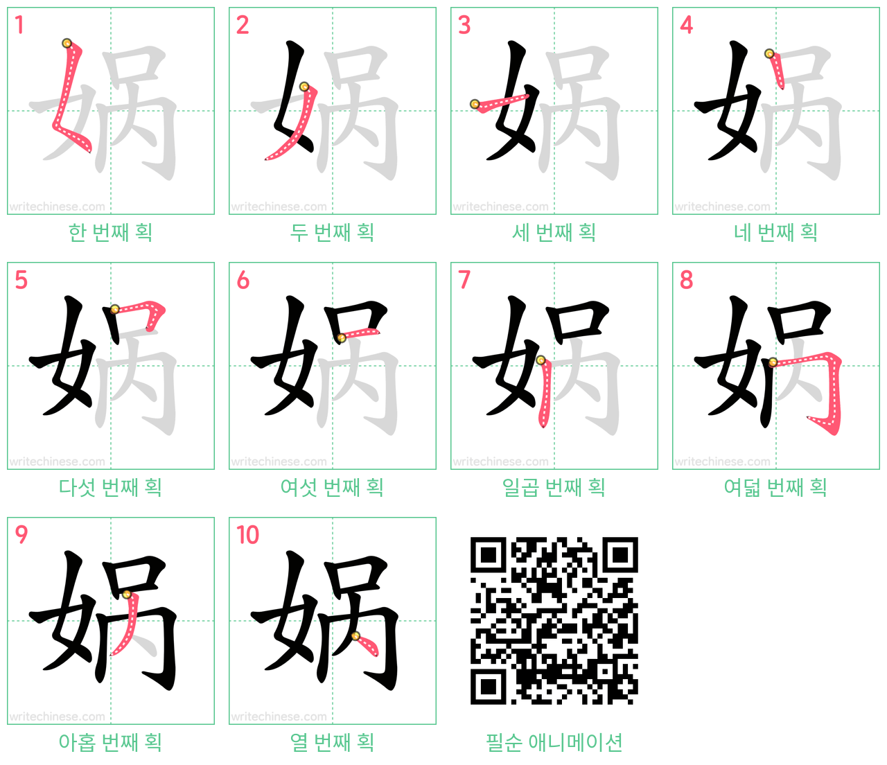 娲 step-by-step stroke order diagrams