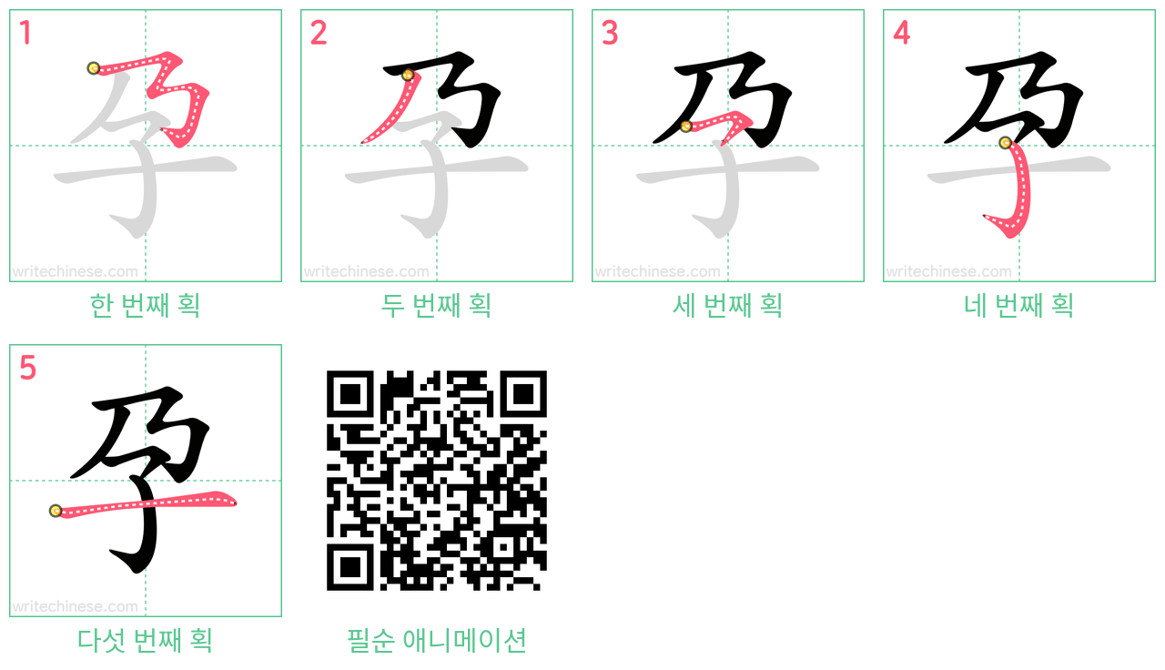 孕 step-by-step stroke order diagrams