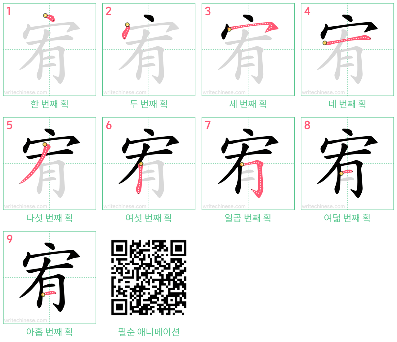 宥 step-by-step stroke order diagrams