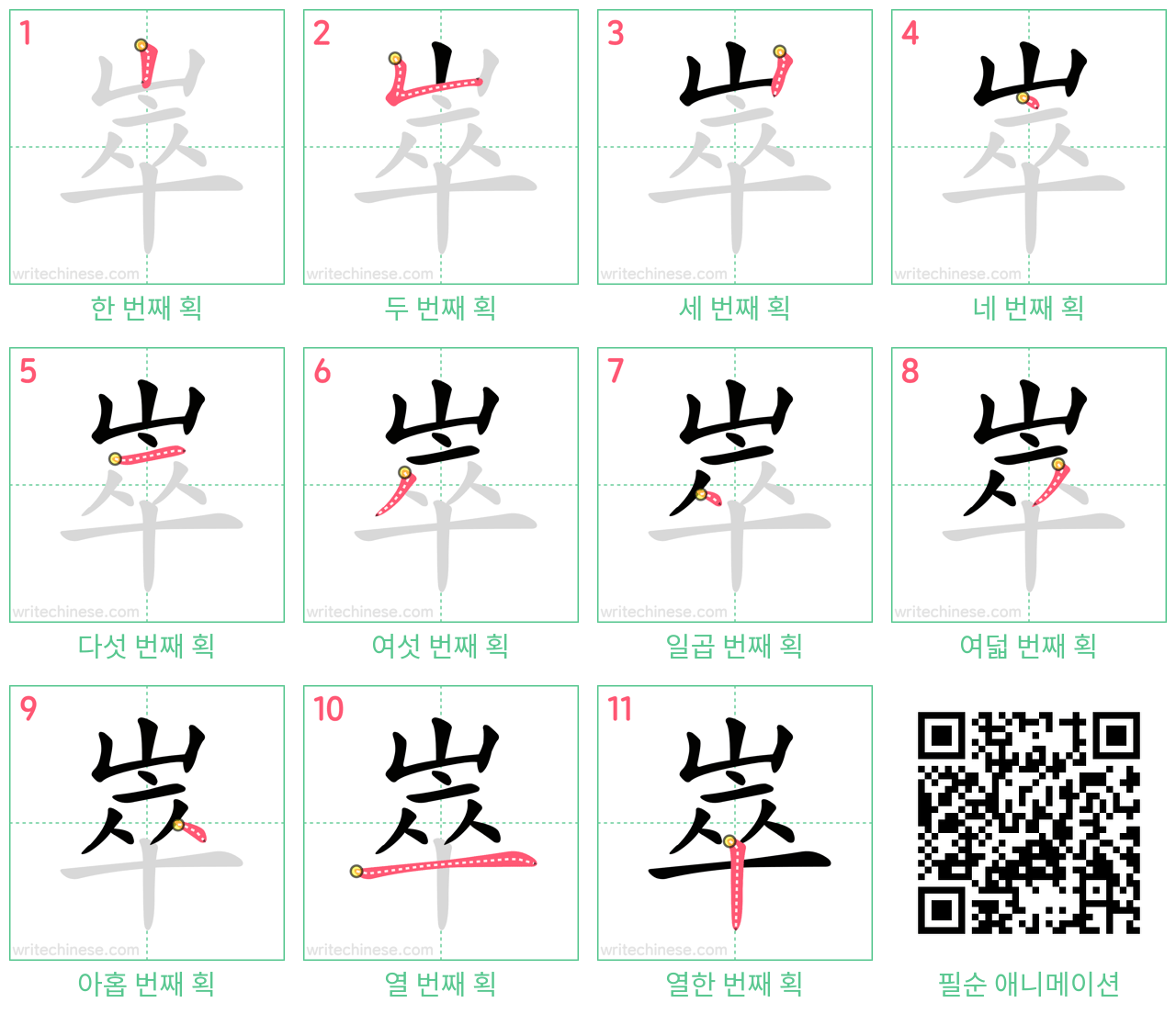 崒 step-by-step stroke order diagrams