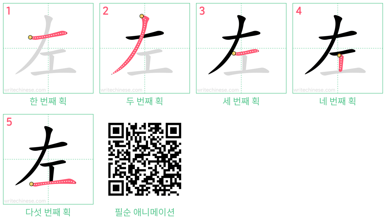 左 step-by-step stroke order diagrams