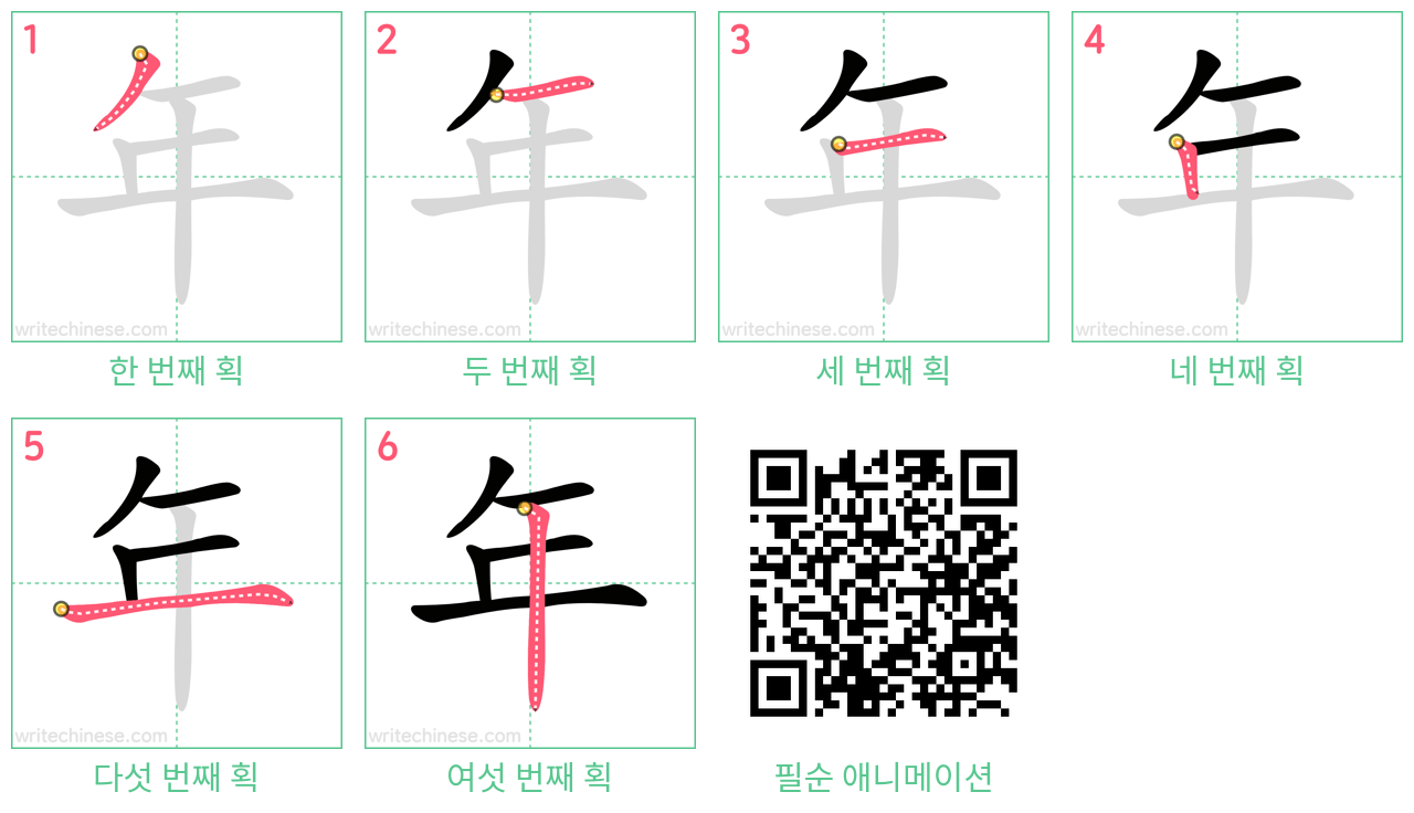 年 step-by-step stroke order diagrams