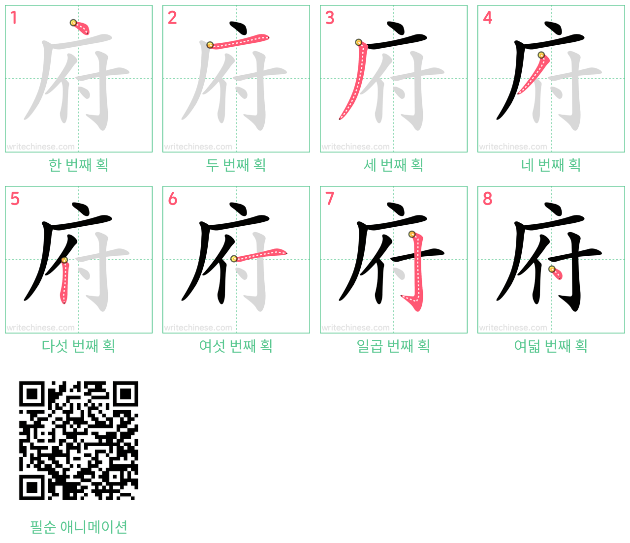府 step-by-step stroke order diagrams