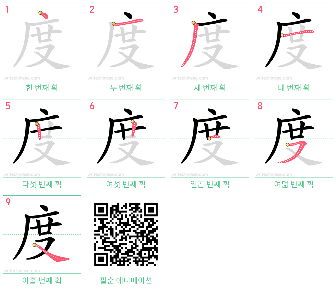 度 step-by-step stroke order diagrams