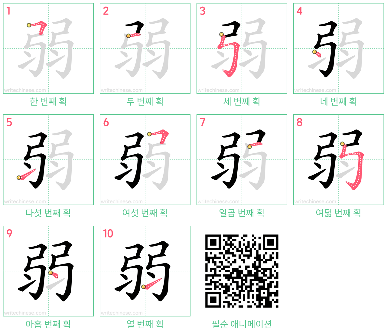 弱 step-by-step stroke order diagrams