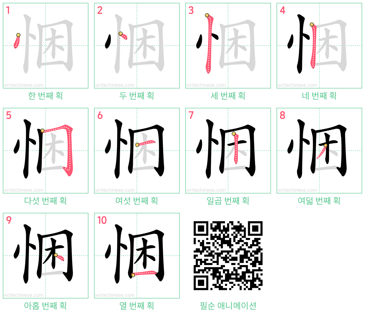 悃 step-by-step stroke order diagrams