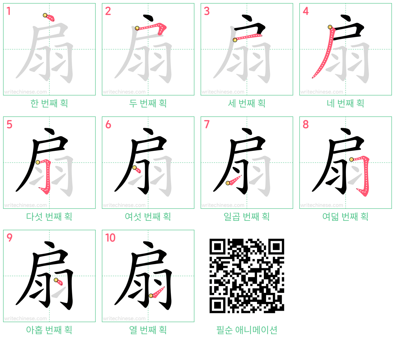 扇 step-by-step stroke order diagrams