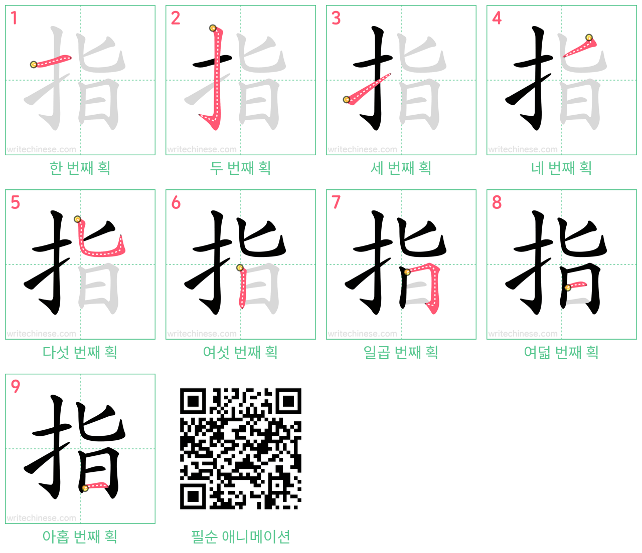 指 step-by-step stroke order diagrams