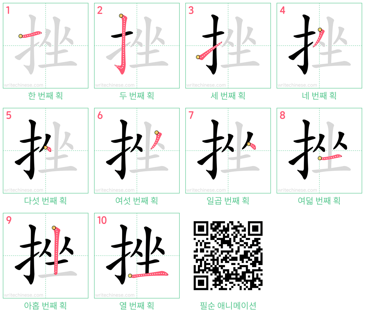 挫 step-by-step stroke order diagrams