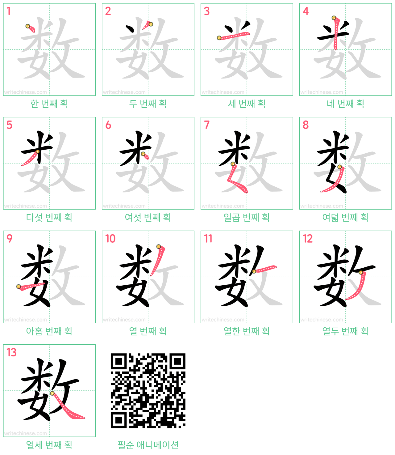 数 step-by-step stroke order diagrams