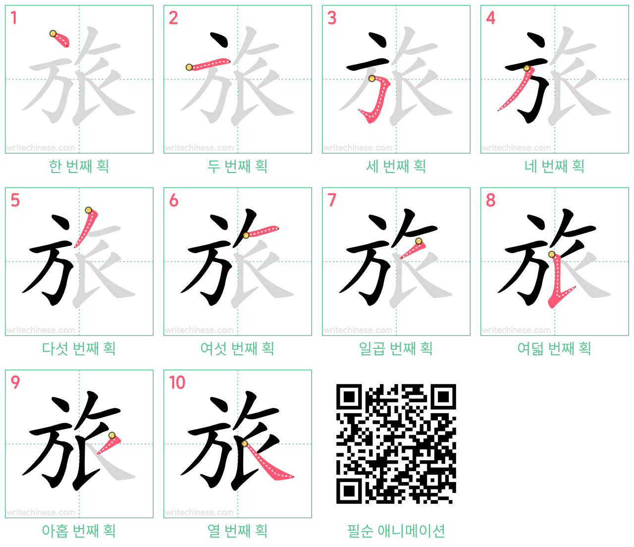 旅 step-by-step stroke order diagrams