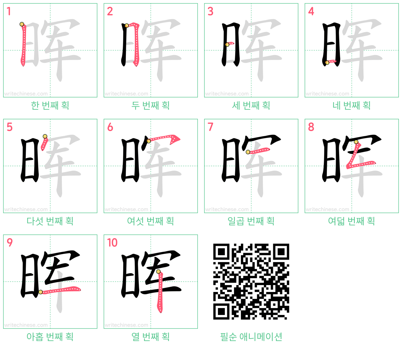 晖 step-by-step stroke order diagrams