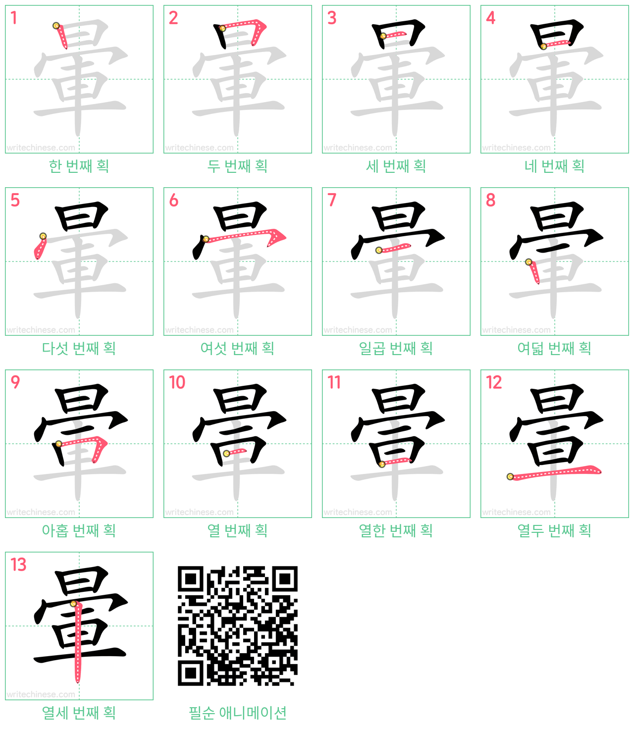 暈 step-by-step stroke order diagrams