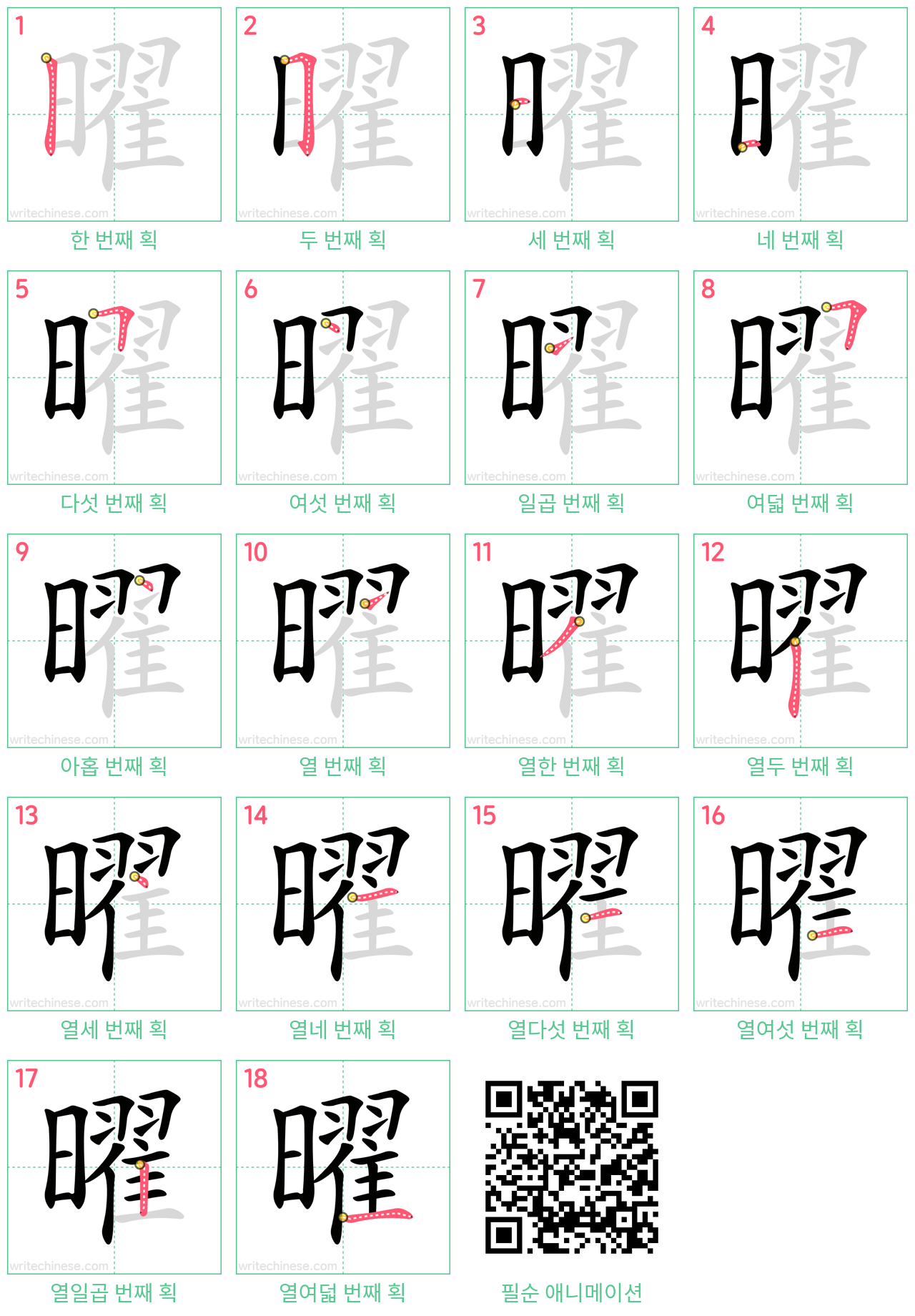 曜 step-by-step stroke order diagrams