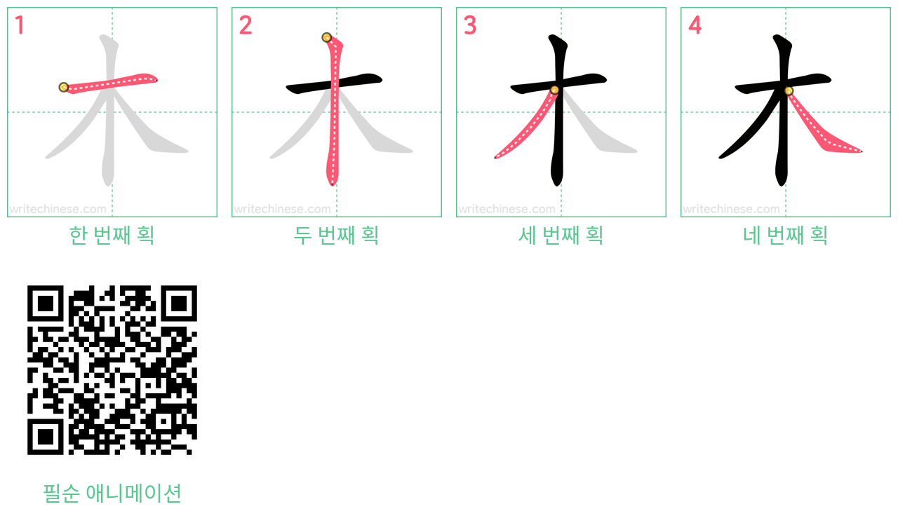 木 step-by-step stroke order diagrams