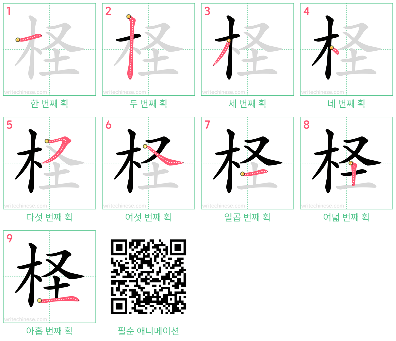 柽 step-by-step stroke order diagrams
