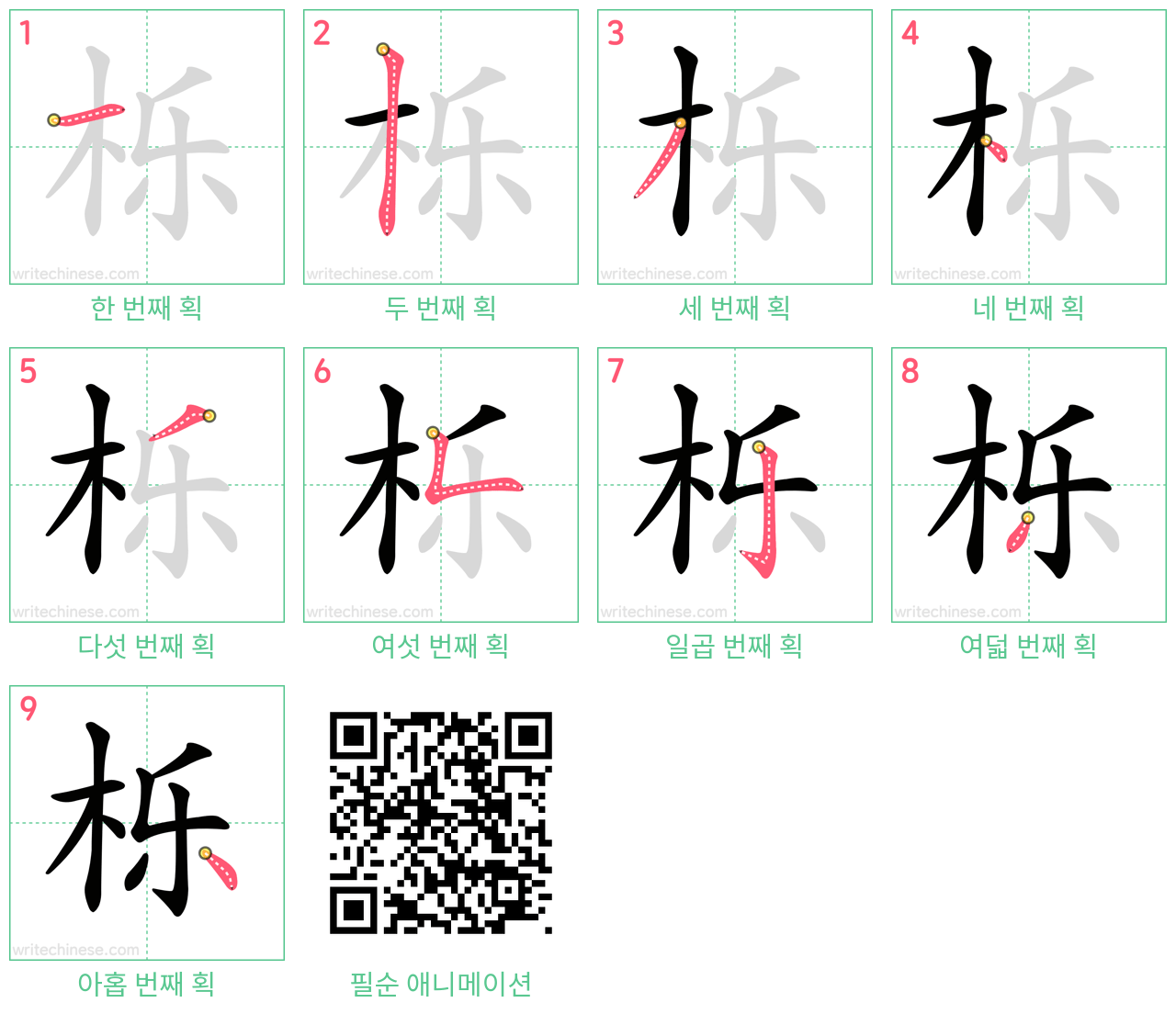 栎 step-by-step stroke order diagrams