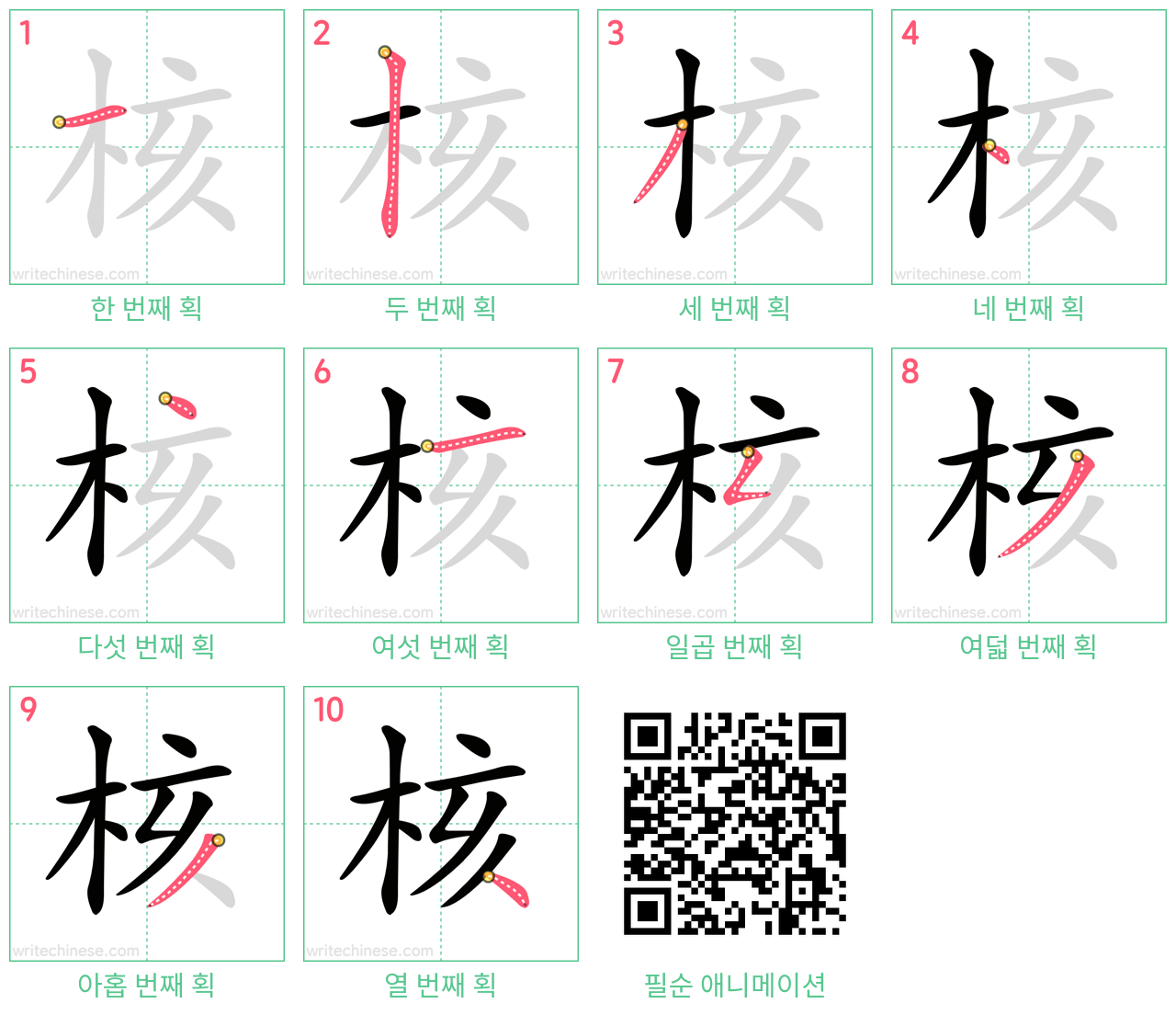 核 step-by-step stroke order diagrams